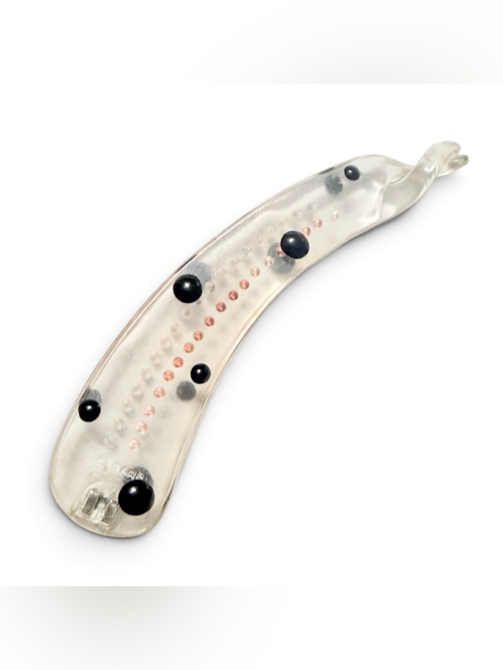 Vintage French Mini Banana Clip in Clear with Black Polka Dots, 4”, Unworn